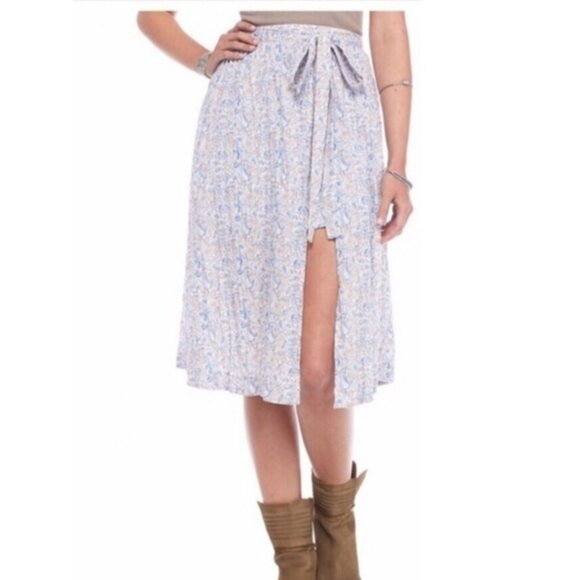 Free People 'Love Train' wrap skirt 4 tie waist asymmetrical hem midi botanical